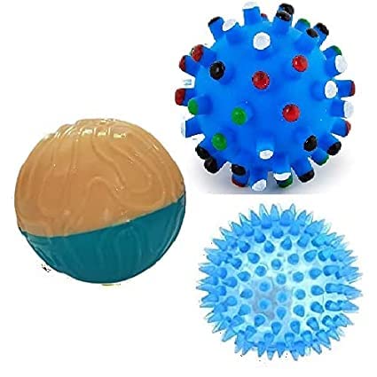 Dog Trust Combo Of 3 Natural Rubber Vinyl Squeaky Toy For All Breeds Dogs And Puppies 1 Basket Ball + 1 Foot Ball + 1 Puppy Led 