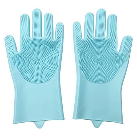 Crentila Pet Grooming Gloves, Heat Resistant Cat Bathing Gloves With HighDensity Teeth, Silicone Dog Bathing Gloves With Enhanc