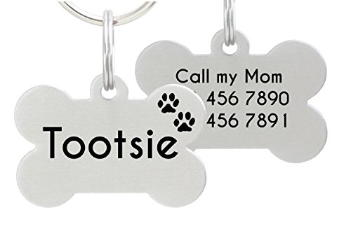 Double Sided Laser Etched Stainless Steel Pet Id Tag For Dog Engraved And Personalized Bone Shape (Paws)