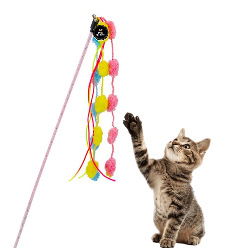 Psk Pet Mart 1Pcs Retractable Bell Teaser Wand Toy, Interactive Natural Feather Kitten Toy Plastic Stick