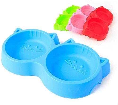 Woofy Pet Feeding Bowl  Cat Face Shaped Double Food And Water Bowl For Dogs And Cats (Blue)  Pack Of 1
