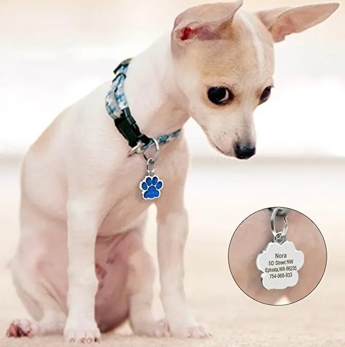Coolliant Cute Personalized Pet Name Tags - Glitter Custom Pet Id, Dog Id Tags Engraved, Paw-Shaped Small: Green