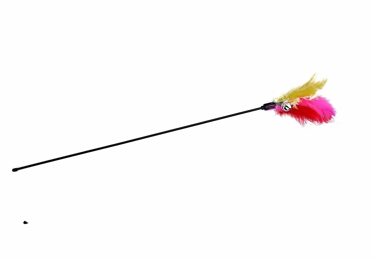 Dog Trust Cat Bell Teaser Wand Toy, Interactive Natural Feather Cat Kitten Toy