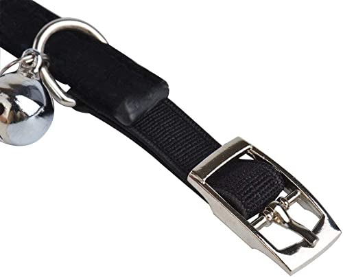 CHUKCHI Adjustable Cat Collar with Bling Diamante and Bells, 11 inch, Black, Soft Velvet Material for Small Dogs and Cats