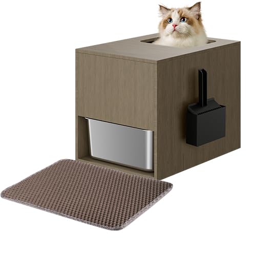 Fooalgo Litter Box Enclosure, Top Entry Stainless Steel Cat Litter Box,Modern Cat Litter Box Furniture Hidden, With Scratching M