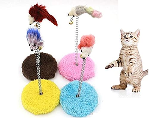 Psk Pet Mart 1 Pcs Funny Pet Cat Kitten Playing Toys,Cat Elastic Feather False Mouse With Bottom Sucker Toys (Color May Vary)