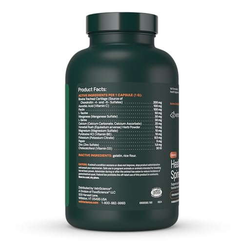 VETRISCIENCE Healthy Spine & Disc Capsules, Chondroitin & Taurine Supplement for Dogs, 180 Count, Perfect for Dachshunds & Frenchies