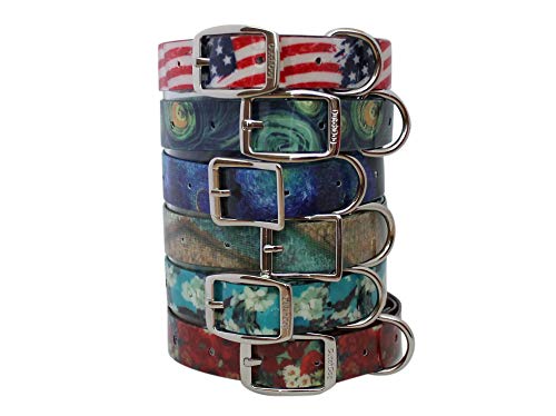 Dutchdog Amsterdam Waterproof Dog Collar Van Gogh Red Poppies 16-25', Red, Yellow