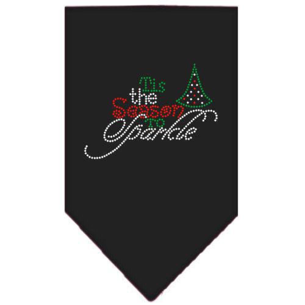 Christmas Pet and Dog Bandana Rhinestone, "Tis The Season To Sparkle" Black Small