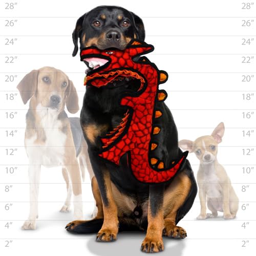 TUFFY Junior Dinosaur Destructosaurus Dog Toy - Durable, Interactive, Machine Washable, Red, Perfect for Tug, Toss & Fetch
