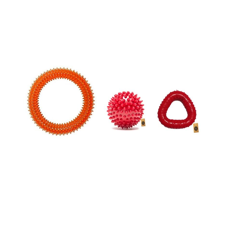 The Pets Company Rubber Dog Chew Toy Combo ( Dog Spike Ball 3 + Triangle Dog Toy 4.5+ Spike Ring Toy 6) | Teething Toys For P