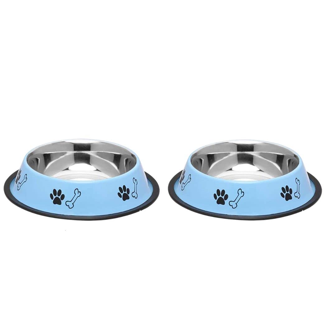 Waago Steel Feeding Bowl For Medium Dogs  SizeNo 2 (410 Ml) (Pack Of 2) Multicolor