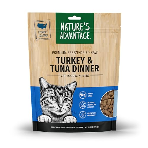 Natures Advantage Freeze-Dried Raw Turkey & Tuna Dinner Cat Food Mini Nibs, 12 oz | Grain Free, High Protein Nutrition