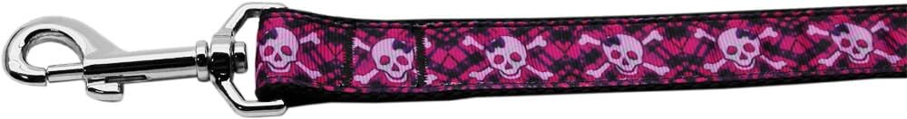 Pet Dog & Cat Nylon Collar or Leash, "Hot Pink Plaid Skulls" 5/8" w x 4 ft. leash
