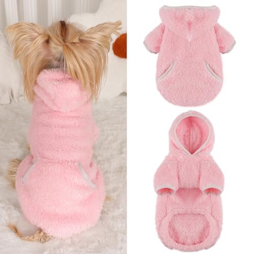 Dog Sweater Hoodie Fleece Warm Fuzzy Velvet Sweaters Winter Clothes For Small Dogs Girl Boy (Pink, Xx-Small)
