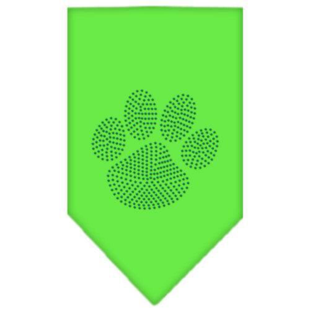 Pet and Dog Bandana Rhinestone, Paw Green White Large