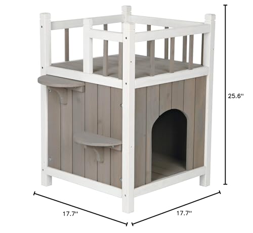 TRIXIE Elevated Cat House with Balcony, Weatherproof Shelter, 17.5"x17.5"x25.5", Wood, Model 44093, Ideal for Cats and Small Dogs