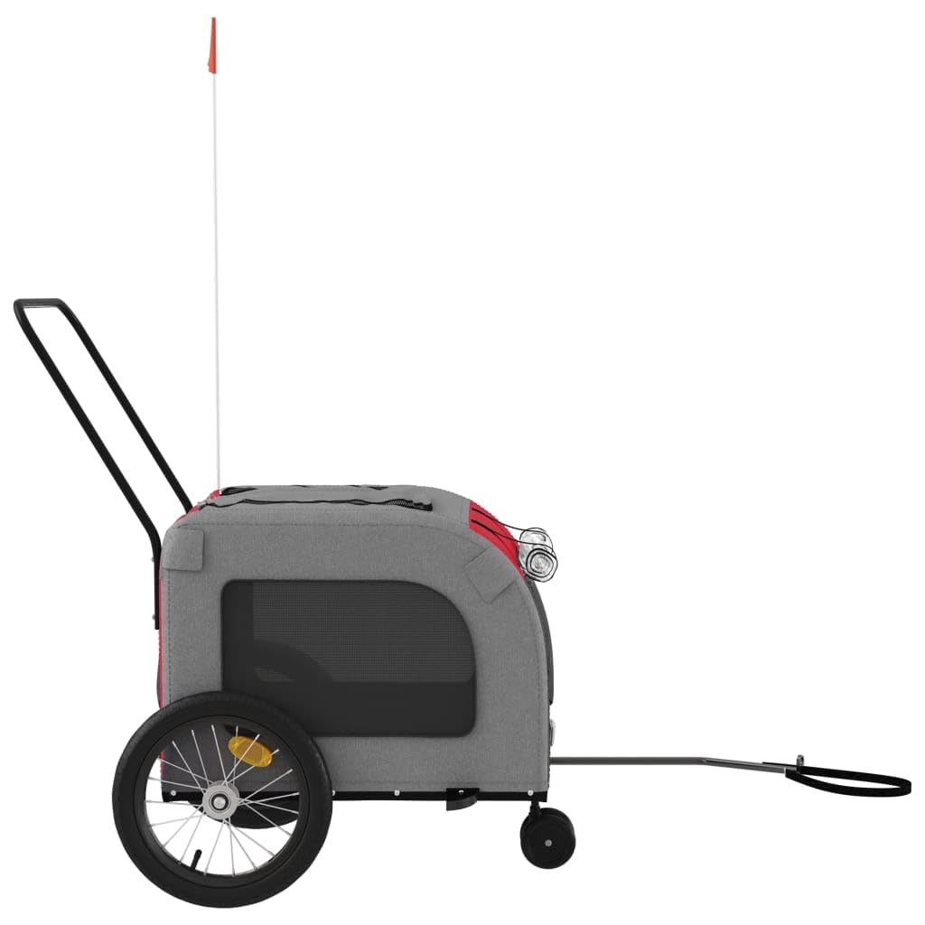 vidaXL Pet Bike Trailer Red/Gray - Oxford Fabric & Iron - 24.8 x 47.6 x 25.6 in - Mesh Windows, Reflectors, Safety Flag - Max Load 99 lbs