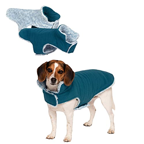 Furhaven Small Dog Coat - Reversible, Washable, Insulating, Marine Blue, Faux Fur & Quilted Fleece, Model 212419