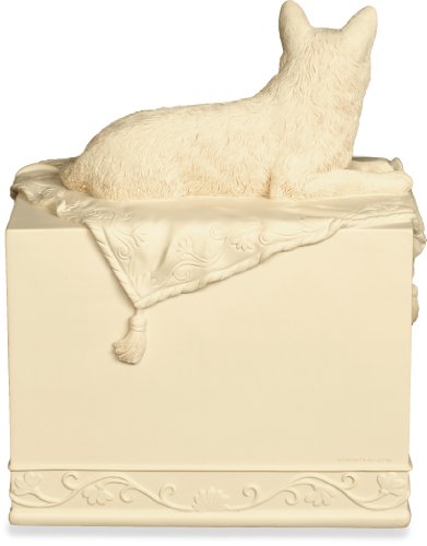 AngelStar Comfy Hour Porcelain Pet Urn for Cat, 7.75", Beige, Model 49504, In Loving Memory Collection