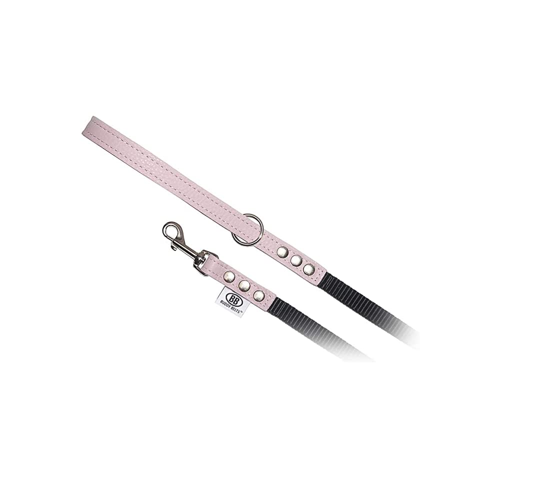 Buddy Belt Pebble Grain Accent Leather Nylon Leash Pink - Premium Edition (1/2' X 4')