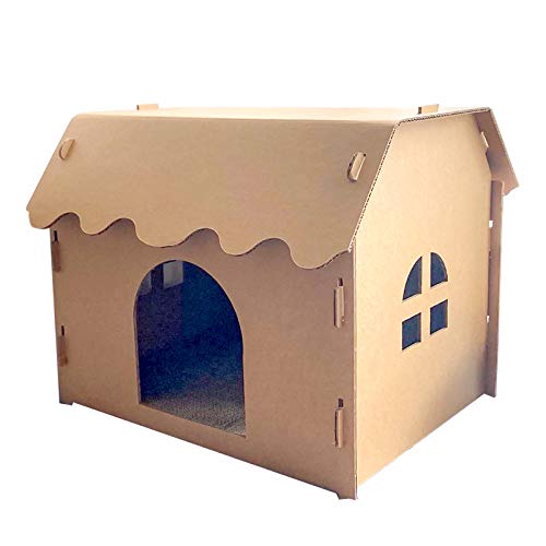 Svy Cozy Cat House With Scratcher Pad, Made Of Corrugated Cardboard, Ideal For Cats & Kittens & Small Animals. 16'X12'X13'