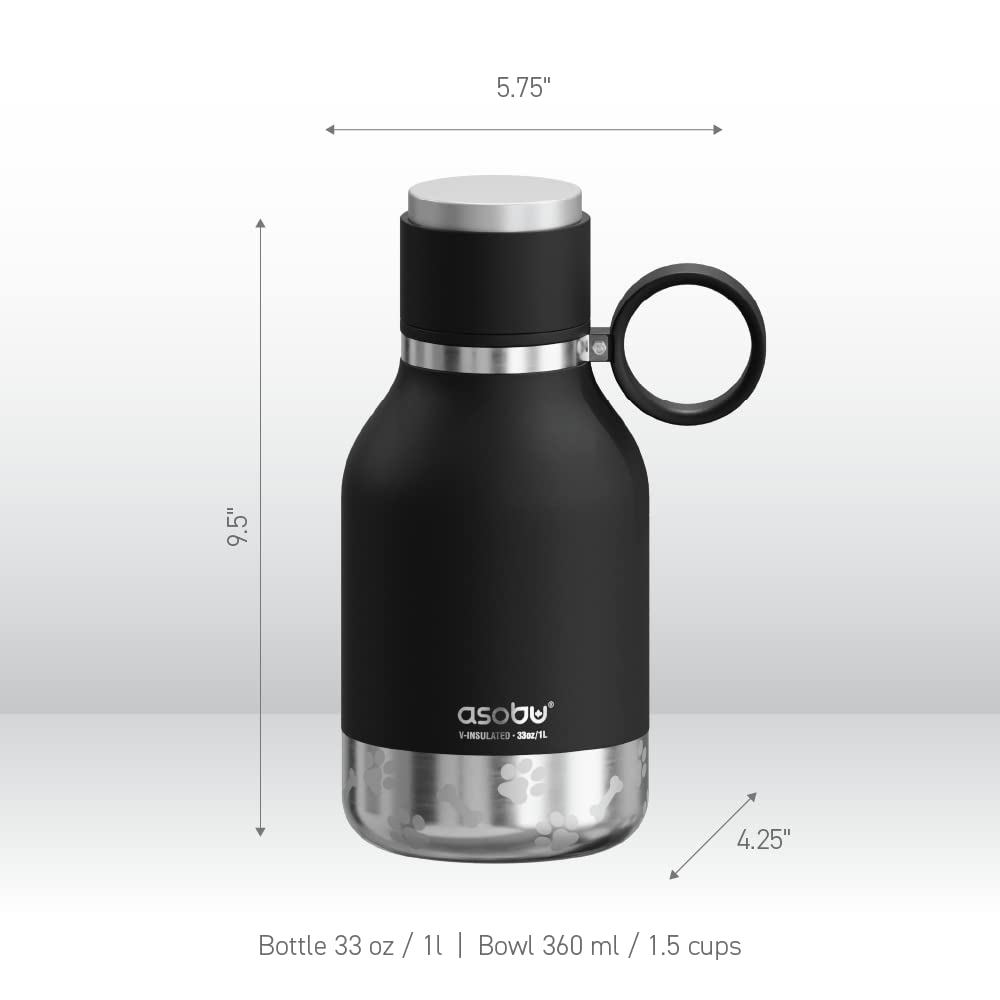 Asobu Dog Bowl Attached To Stainless Steel Insulated Travel Bottle For Human 33 Ounce (Black)…