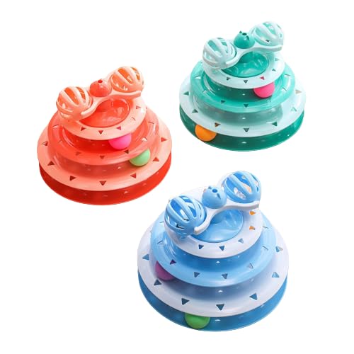 Bohobark Pet Interactive Toy Fun Roller Exerciser 4 Level Cat Teaser Ball Toy With 3 Colorful Balls Multicolor