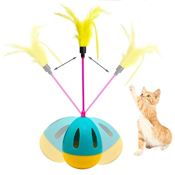 Bohobark Pet Tumbler Interactive Training Cat Treat Dispenser Toy With Feathers Toy Set Ideal For Indoor Playing Cats And Kitten