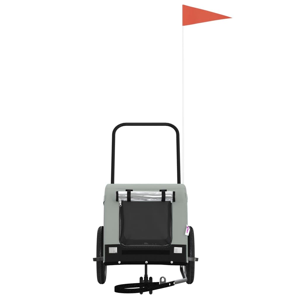 vidaXL Pet Bike Trailer Gray and Black - Sturdy Iron Frame - Oxford Fabric - Mesh Windows - Reflectors and Safety Flag - 48.8" x 20.9" x 20.9"