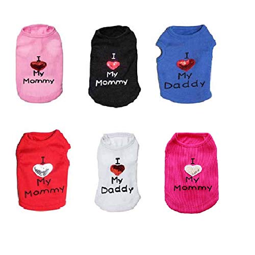 Dog Shirts Slogan Vest I Love My Daddy/Mommy Cute Heart T-Shirt Clothes for Chiuahaha Poodle Teacup Shihtzu Yorkie Bulldog Small