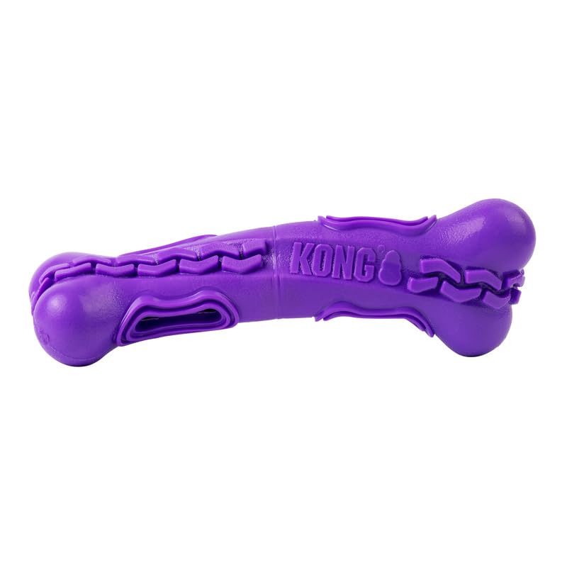 KONG Squeezz Flex Bone - Interactive Dog Toy for Medium Breeds, Purple, Thermoplastic Rubber, Fetch & Chew Holder