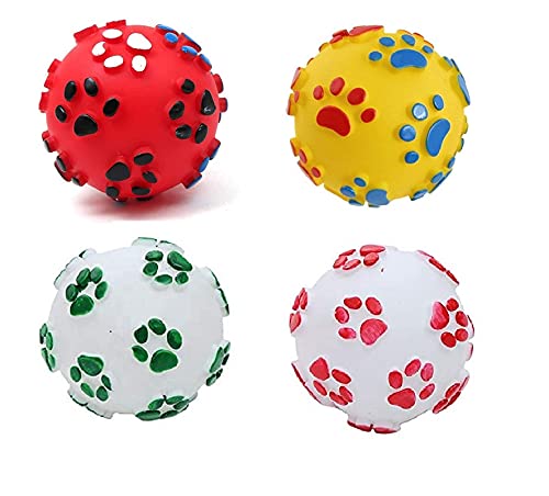 Rvpaws Dog Chew Toys Dog Puppy Cat Pet Paw Print Squeaker Chew Sound Ball Playing Toy Toys Dog Teething Dog Balls Pet Rubber Spi