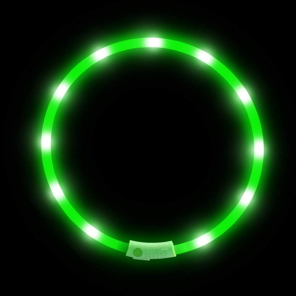 Higo Light Up Dog Collars - Rechargeable Led Dog Collar, Glowing Puppy Collar, Silicone Led Pet Collar, Flashing Dog Lights For Night Walking (Green)