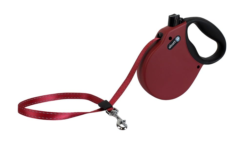 Alcott Adventure Retractable Reflective Belt Leash, 16' Long, Small For Dogs Up To 45 Lbs, Red With Black Soft Grip Handle,Rlsh Aa Sm Rd