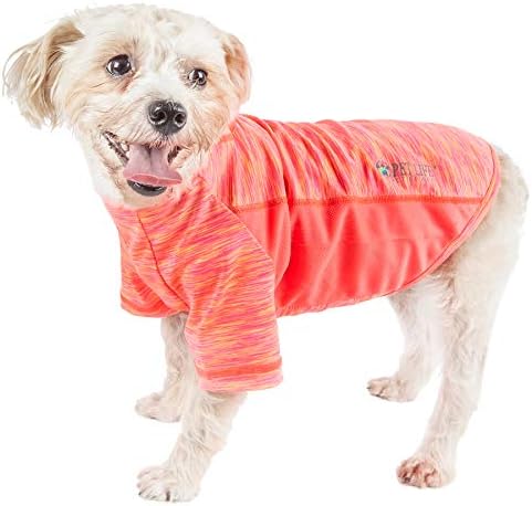Pet Life  Active Warf Speed Heathered Ultrastretch Sporty Performance Dog Tshirt, Neon Orange Heather With Pink  Small