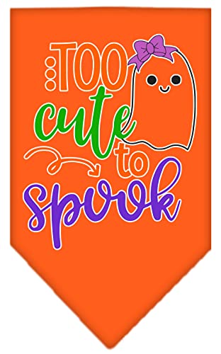 Halloween Pet and Dog Bandana Screen Printed, "Too Cute To Spook - Girly Ghost" Orange Large