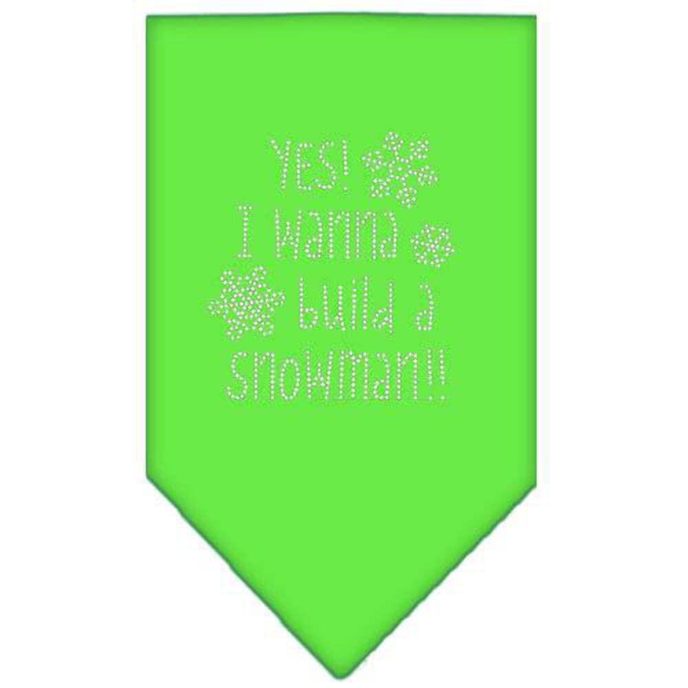 Christmas Pet and Dog Bandana Rhinestone, "Yes! I Want To Build A Snowman" Yellow Large