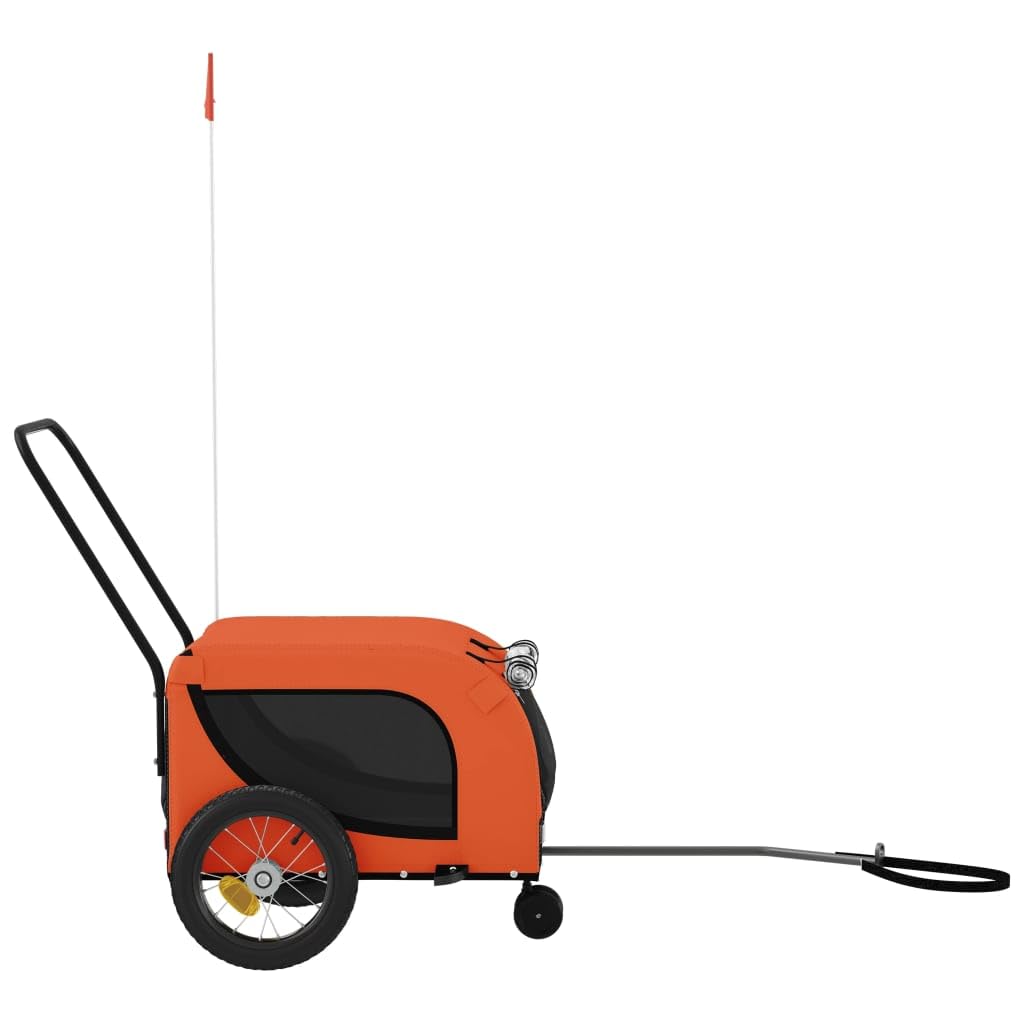 vidaXL Pet Bike Trailer - Orange & Black Oxford Fabric/Iron Frame, 48.8"x20.9"x20.9" - Small Dogs, Cargo/Groceries Transport