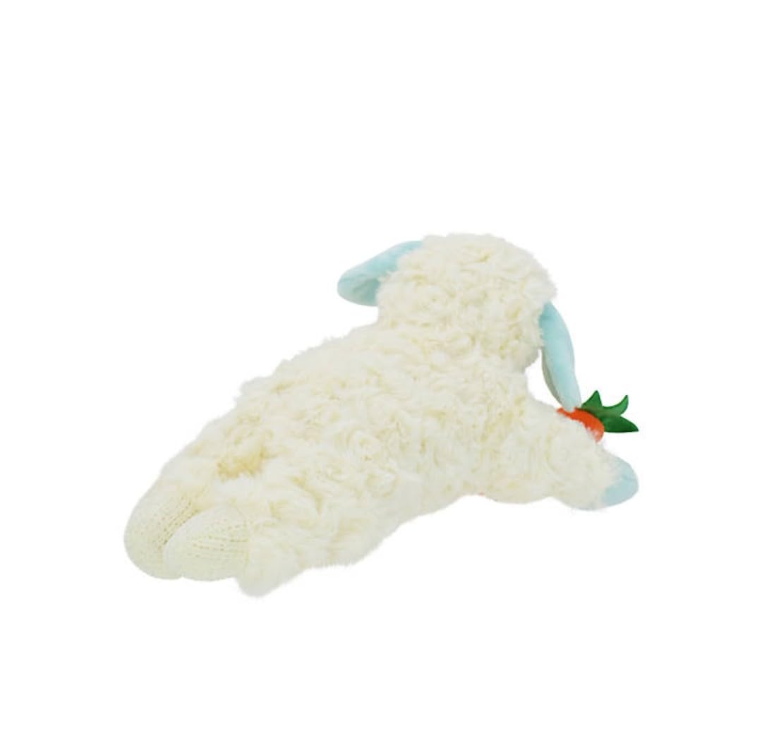 Multipet Spring Easter Lamb Chop with Light Blue Ears Holding Carrot Plush Squeaker Dog Toy - 11''