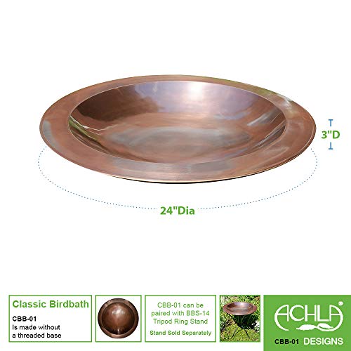 Achla 24-in Round Classic Copper Birdbath Bowl, Brass - Durable Brass Material, Model CBB-01