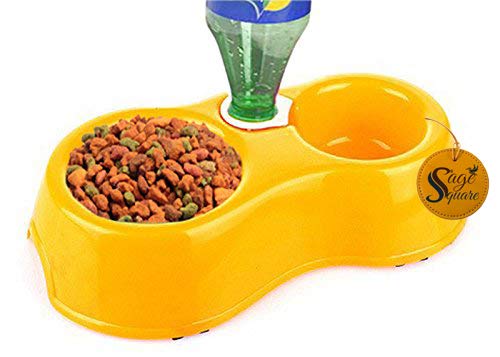 Sage Square 2 In 1 Anti Slip Food Bowl With Water Bowl For Dog/Cat/Puppy/Kitten And Other Pets (Yellow)
