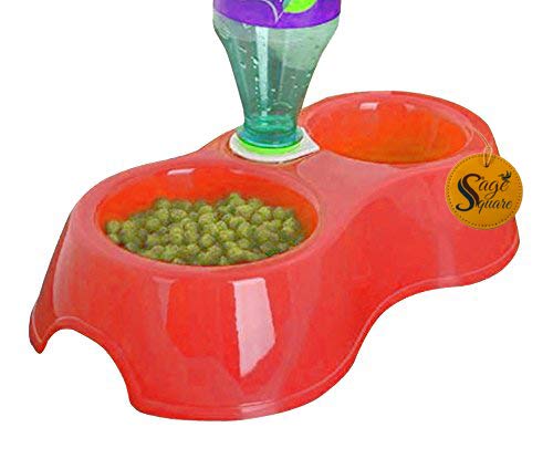 Sage Square 2 In 1 Anti Slip Food Bowl With Water Bowl For Dog/Cat/Puppy/Kitten And Other Pets (Red)