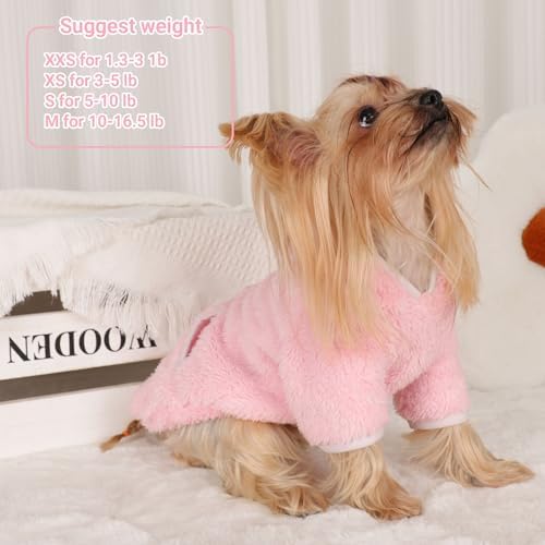 Dog Sweater Hoodie Fleece Warm Fuzzy Velvet Sweaters Winter Clothes For Small Dogs Girl Boy (Pink, Xx-Small)