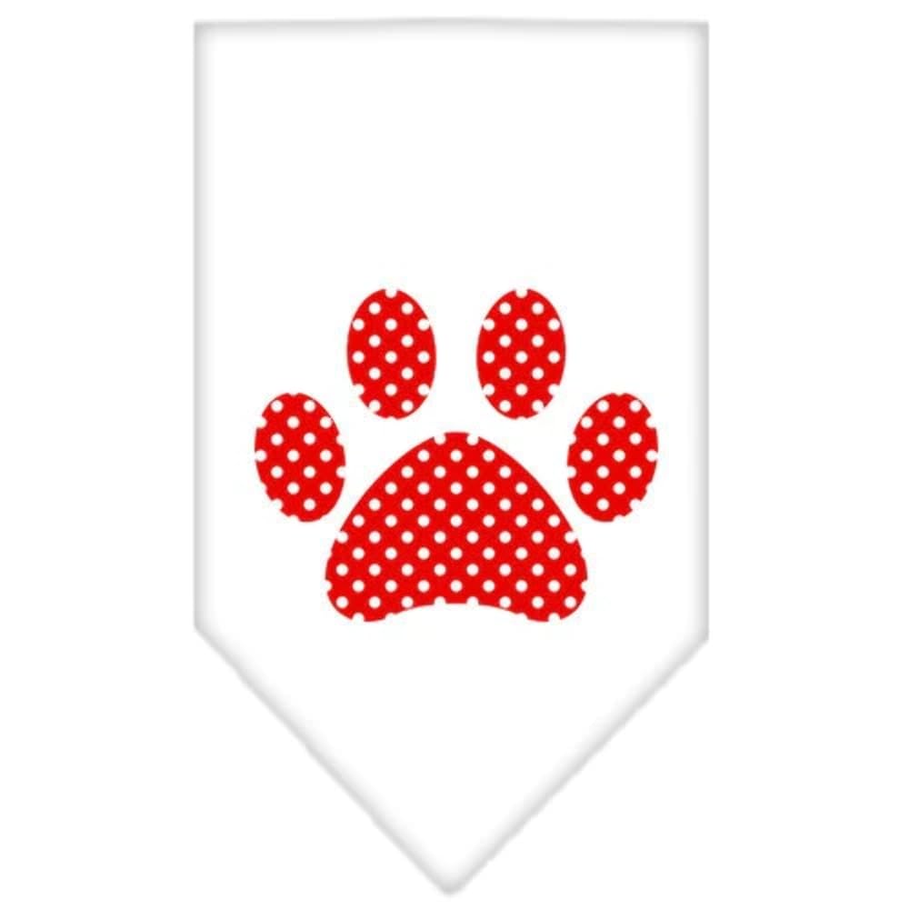 Pet and Dog Bandana Screen Printed, "Red Swiss Dot Paw" Lime Green Small