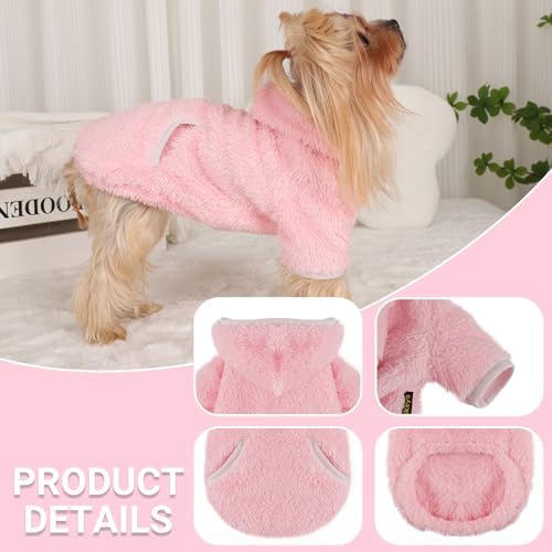 Dog Sweater Hoodie Fleece Warm Fuzzy Velvet Sweaters Winter Clothes For Small Dogs Girl Boy (Pink, Xx-Small)