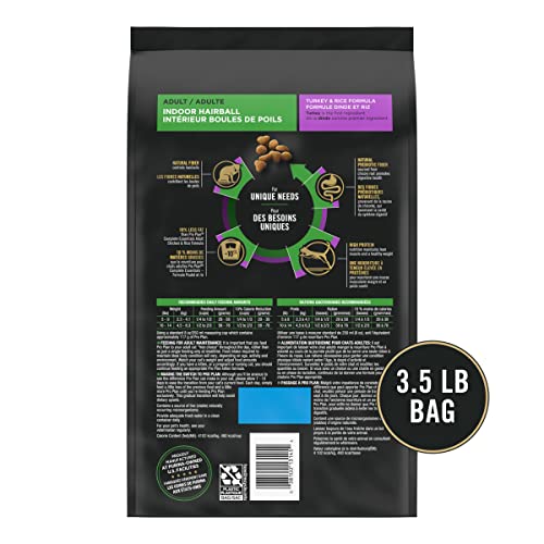 Purina Pro Plan Hairball Management, Indoor Cat Food, Turkey and Rice Formula - 3.5 lb. Bag