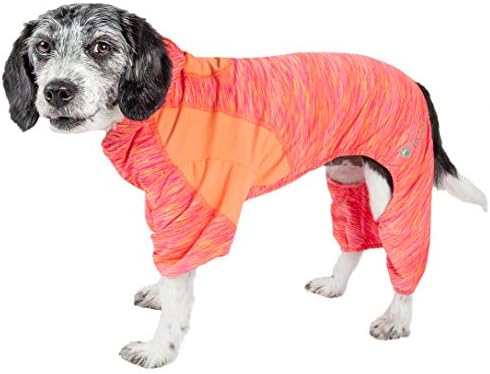 Pet Life  Active Downward Dog Heathered Performance 4Way Stretch Twotoned Full Body Warm Up Hoodie, Orange  Xsmall