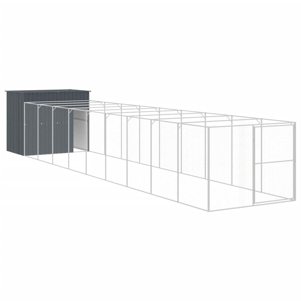 vidaXL Dog House with Run Anthracite 84.3x420.9x71.3 Galvanized Steel