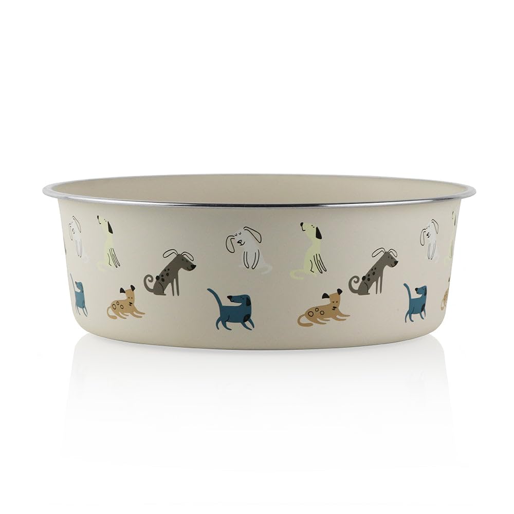 Pawpourri AntiSkid Stainless Steel Food Feeding Cartoon Dog Print Bowl For Dogs,Puppies,Cats,Stainless Steel, Rubber Base, Anti